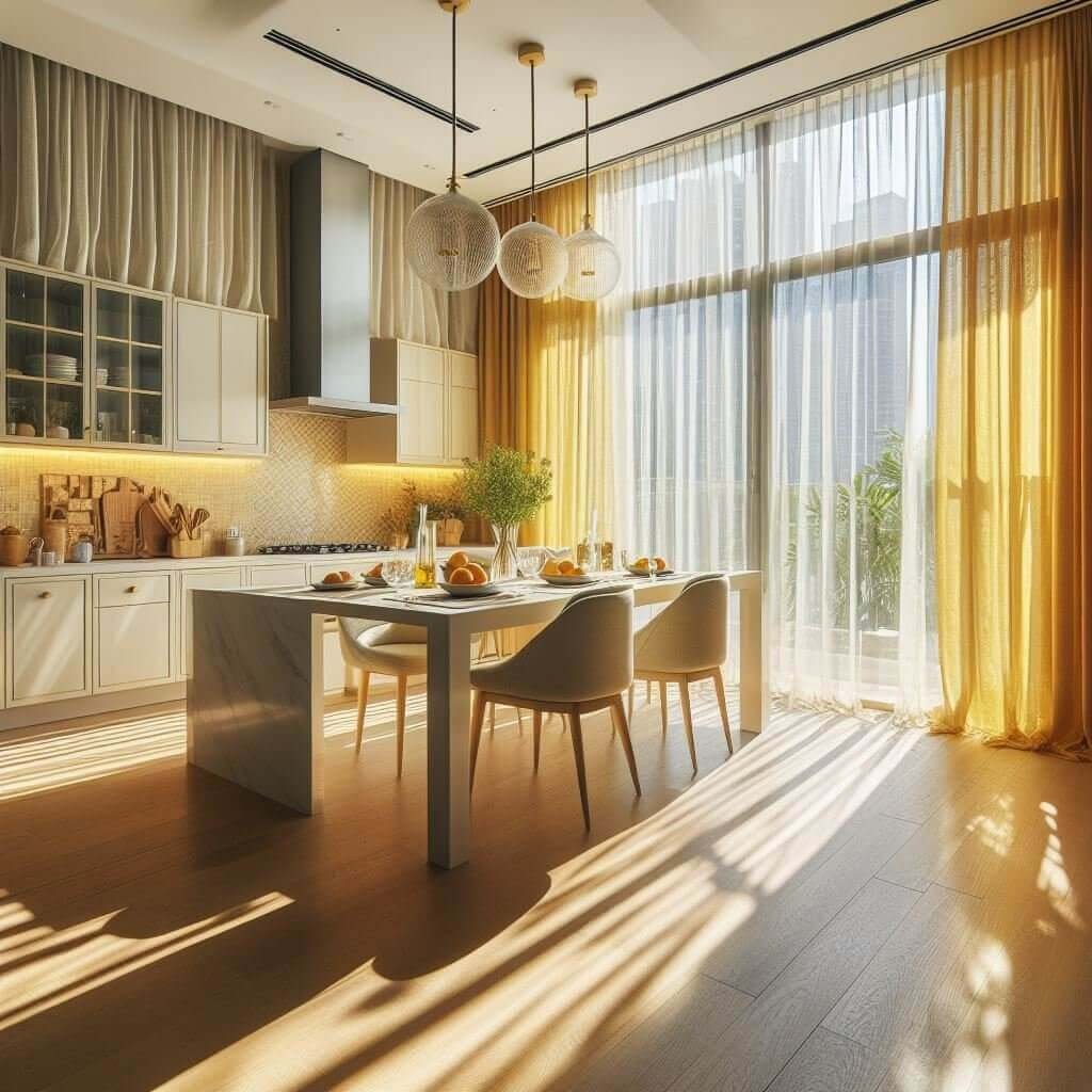 Natural light coming in with curtains and blinds in Dubai home