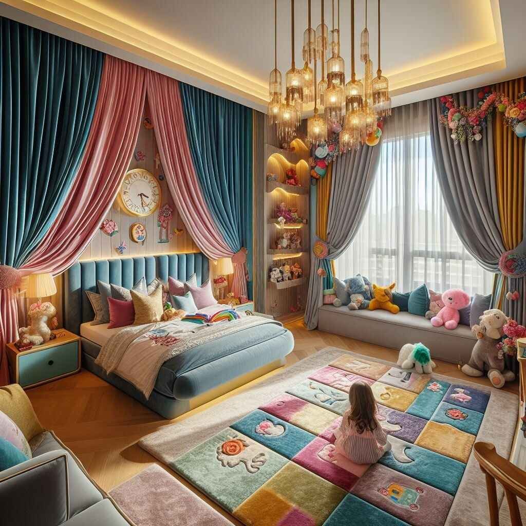 Kids room in Dubai colorful curtains