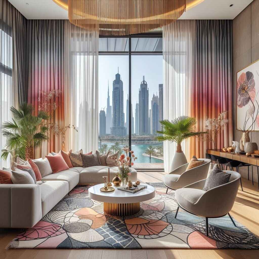 sheer curtains window treatment for Dubai living room