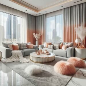 Dubai living room peach fuzz home decor