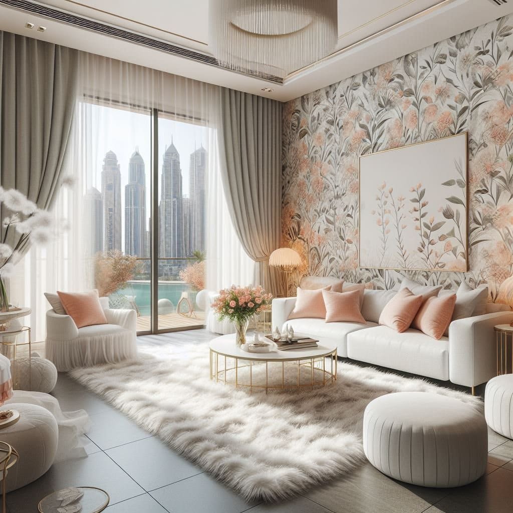 Dubai living room peach fuzz home decor