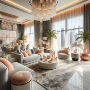 Dubai living room fuzz peach home decor 