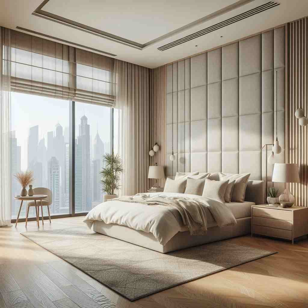 window treatment in Dubai bedroom wooden blinds