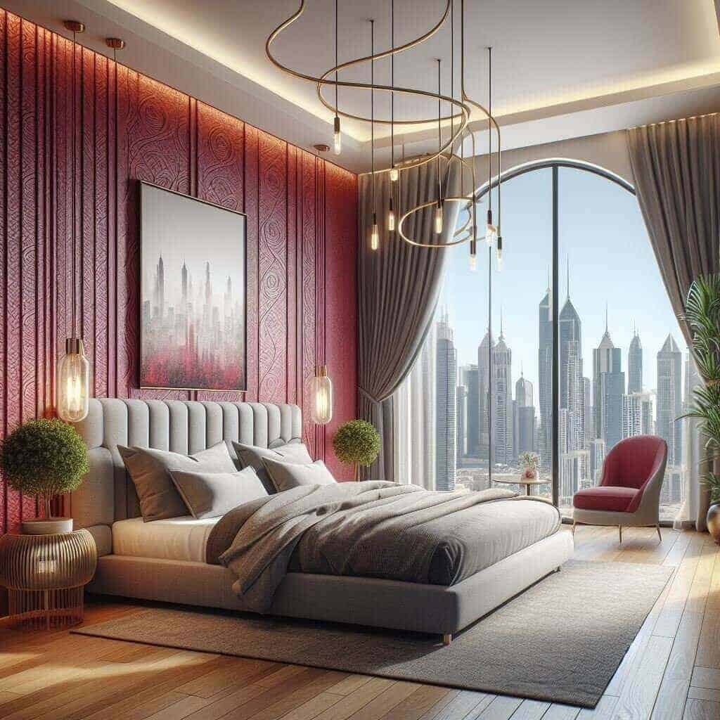 Wall decor Dubai bedroom red wallpaper