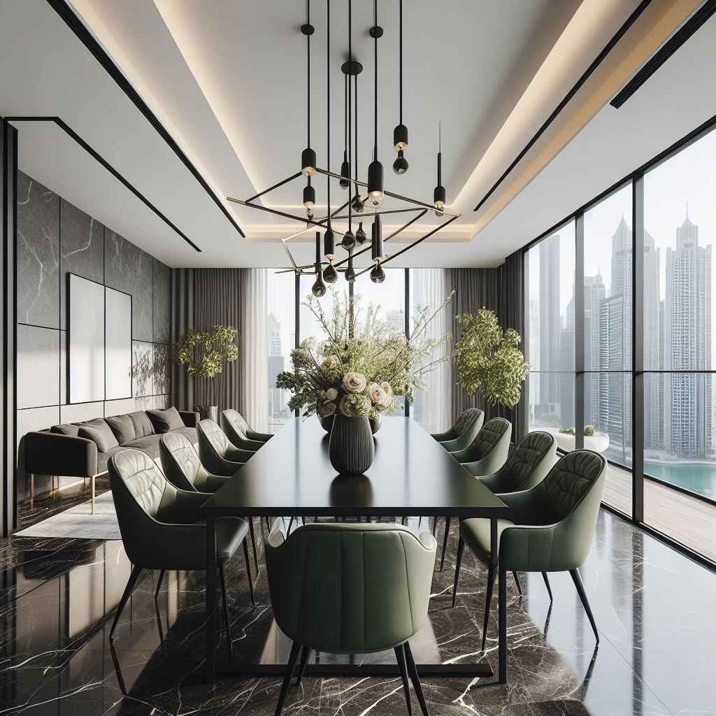 olive green Dubai dining room