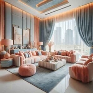 Dubai living room peach fuzz home decor