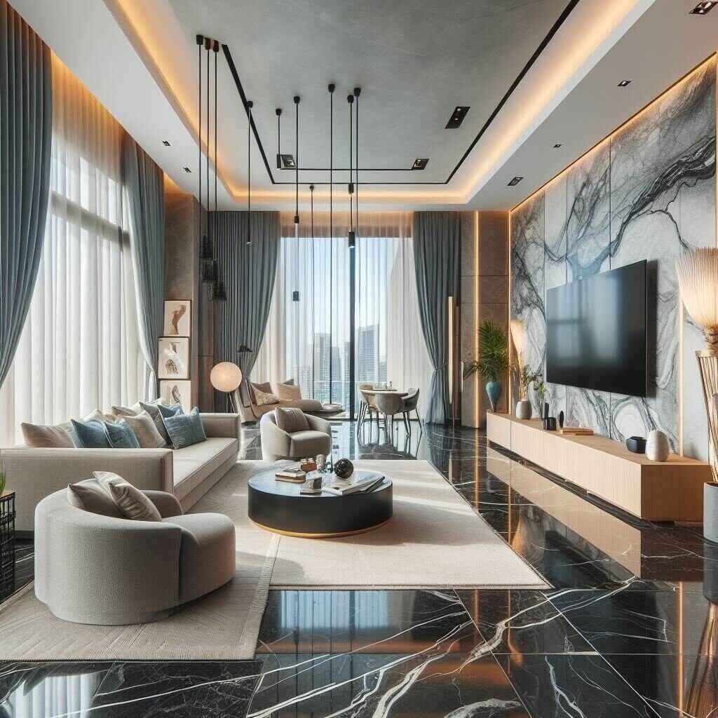 Wall decor Dubai living room marble floor