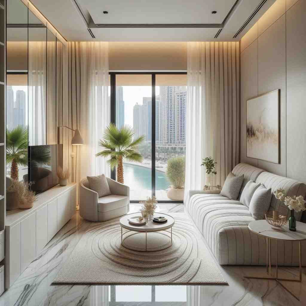 Small room design white rug white sofa