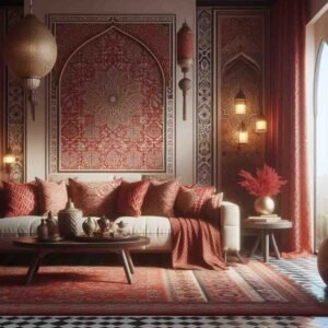 luxury curtains with Arabian patterns Dubai living room 