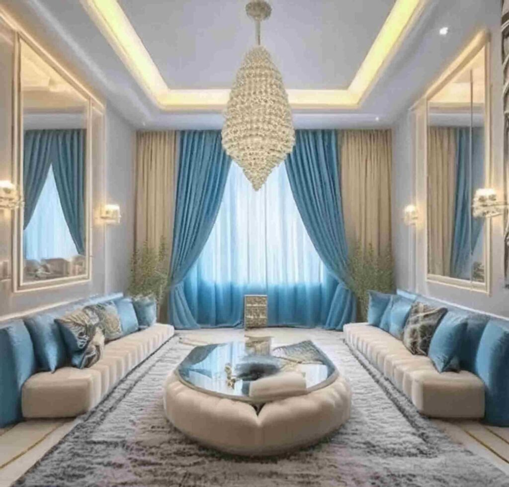 Arabic Majlis seating in blue colour in Dubai home