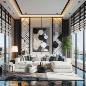 motorized blinds in Dubai, black and white roller blinds