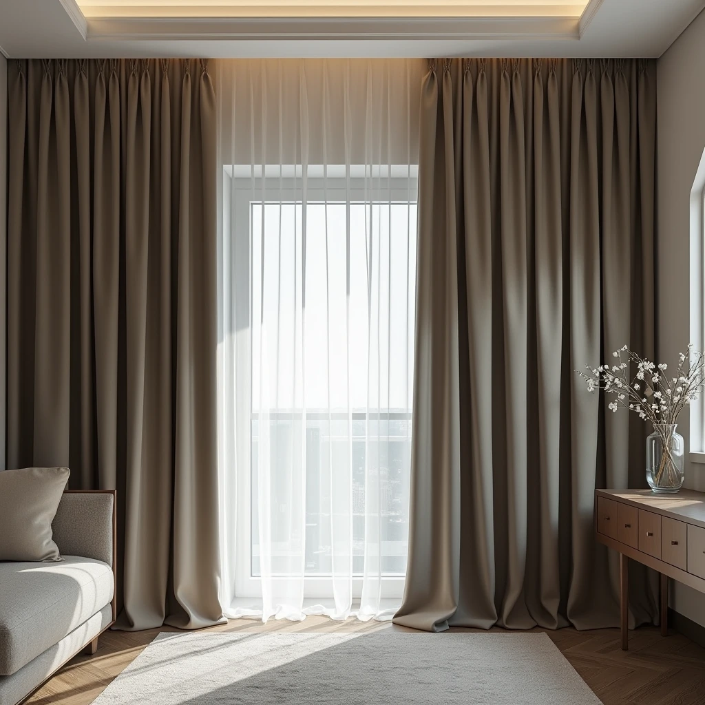 blackout curtains in brown color in modern Dubai apartment