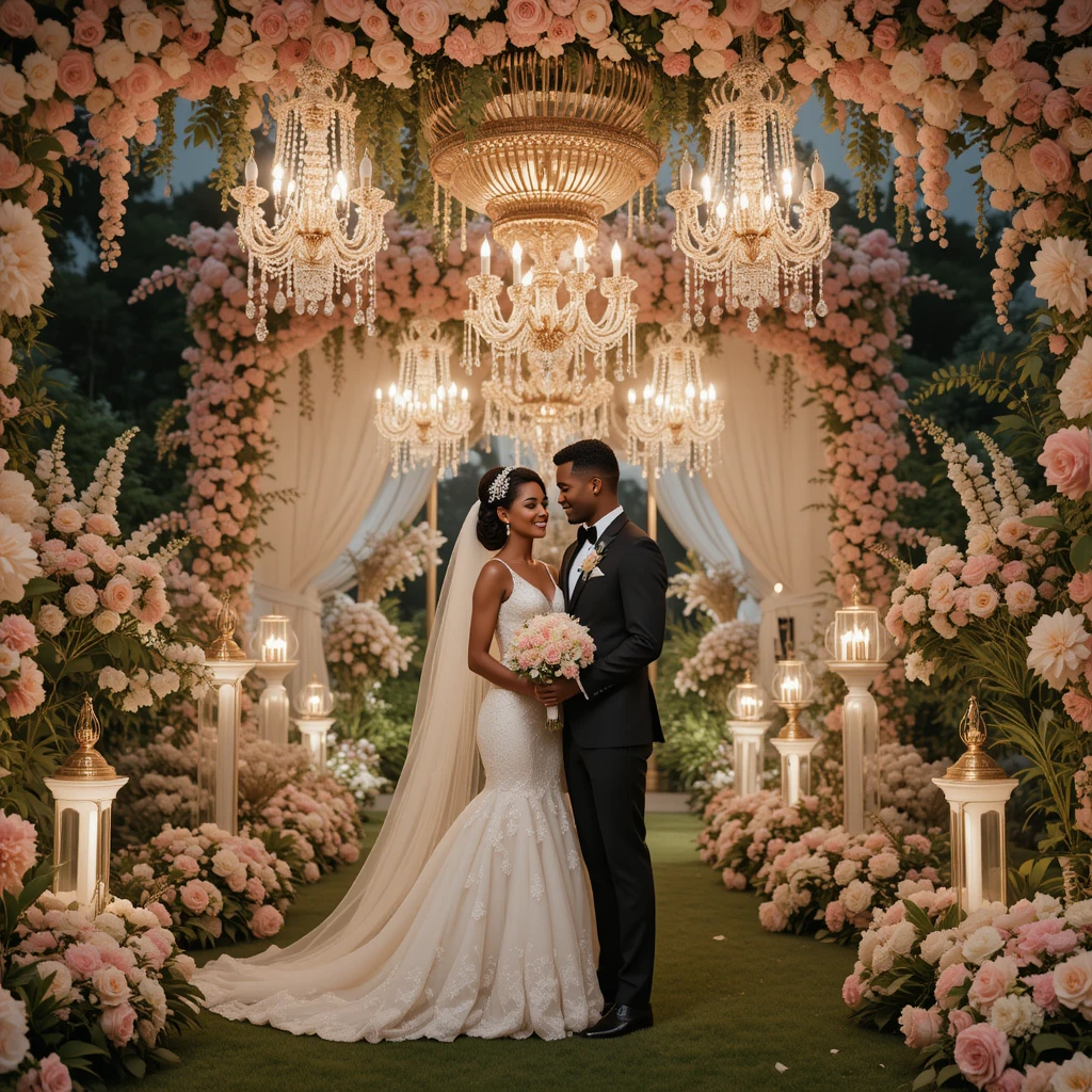 wedding in Dubai garden decorative chandeliers